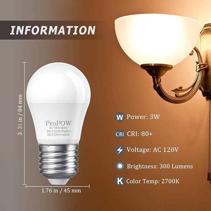 6 Pack A15 LED Light Bulbs 3W 25W Equivalent 2700K Soft White E26 Base