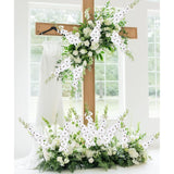 42'' Long Stem White Delphinium Artificial Flowers For Tall Vases 4Pcs Fake Hollyhock Silk Flowers Realistic Larkspur Faux Flower For Home Wedding Table Decor Floral Arrangement (Pure White)