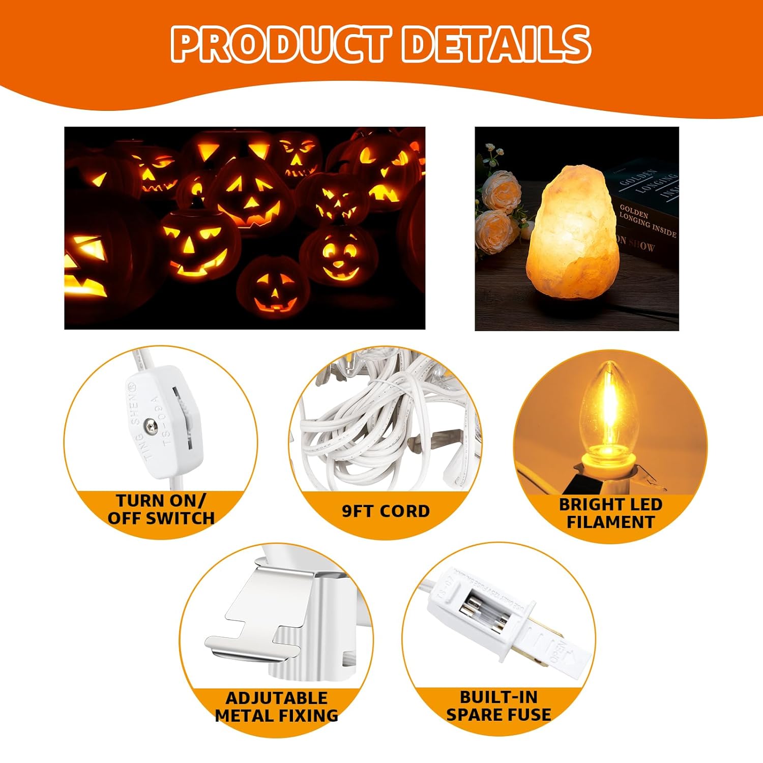 Accessory Cord With One Led Light Bulb, Led Light Bulb C7 Cord Clip Lights Christmas Halloween Cabin,Blow Molds,Outdoor