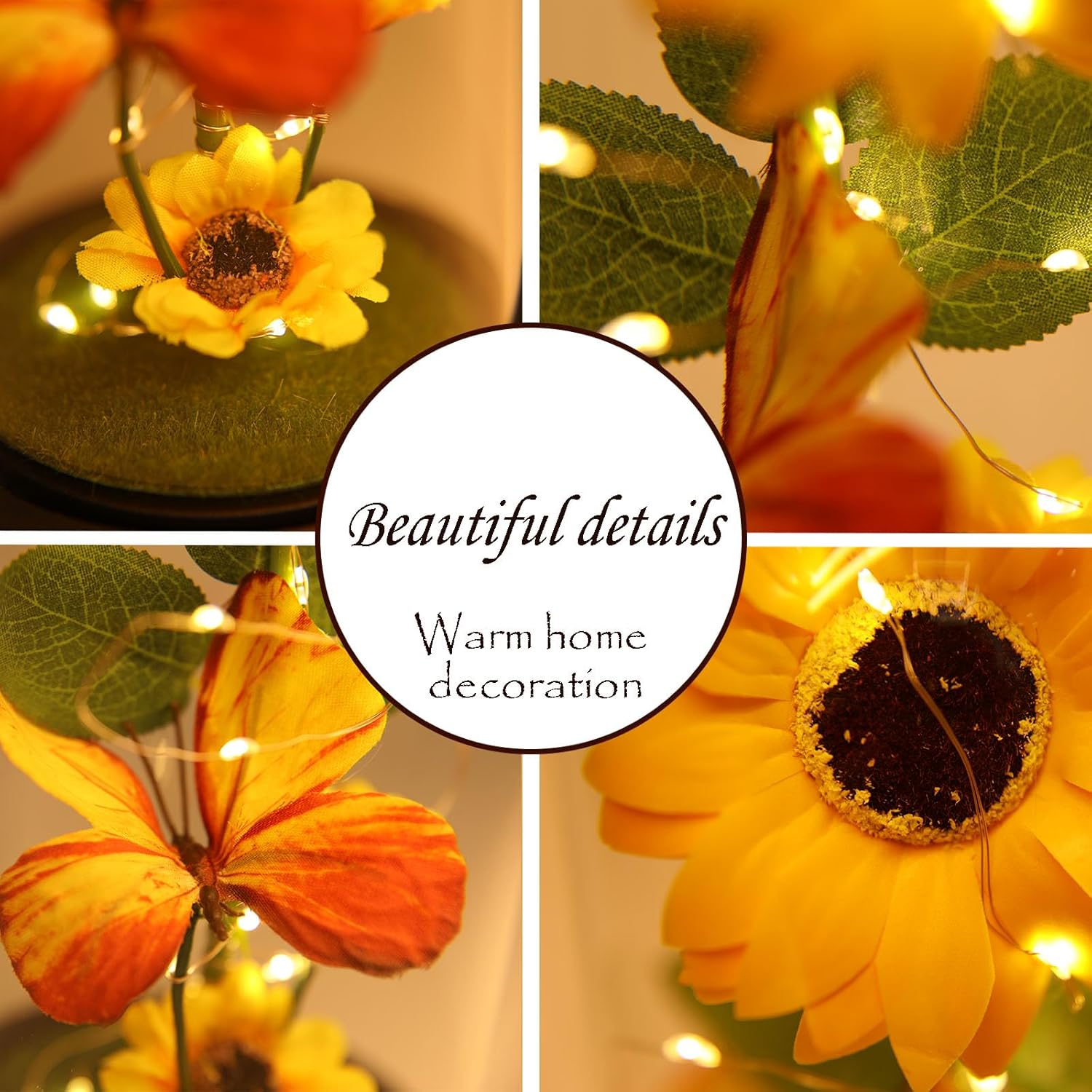 Sunflower Decorative Lamp With Glass Dome – Led Floral Night Light, Warm White Illumination, Home Decor, Gift Idea For Mother, Birthday, Wedding