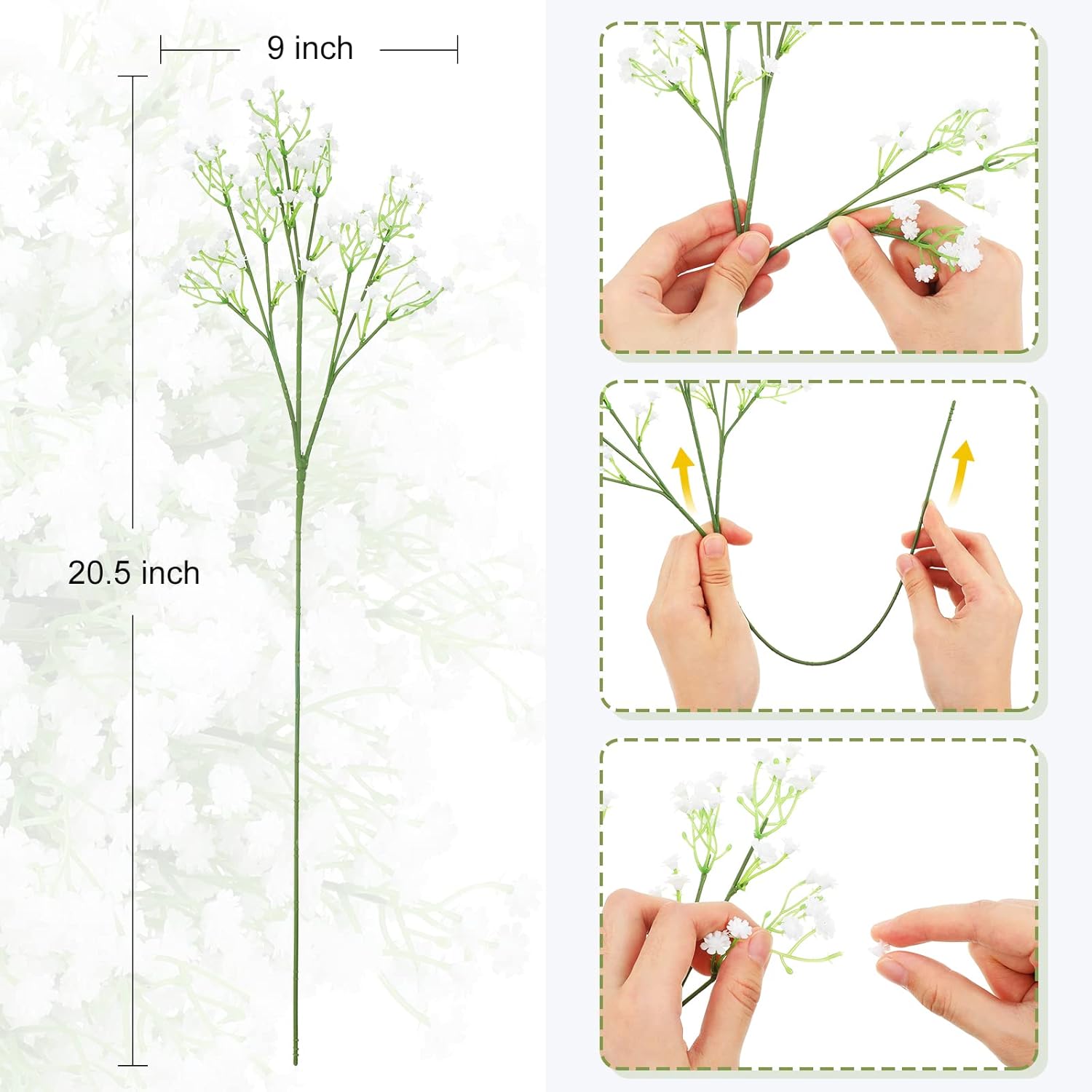 80 Pcs Baby Breath Artificial Flowers Bulk White Artificial Baby Breath Gypsophila Flower 20.8 Inch Real Touch Faux Gypsophila Bouquet Fake Floral Greenery For Wedding Arrangement Party Decor