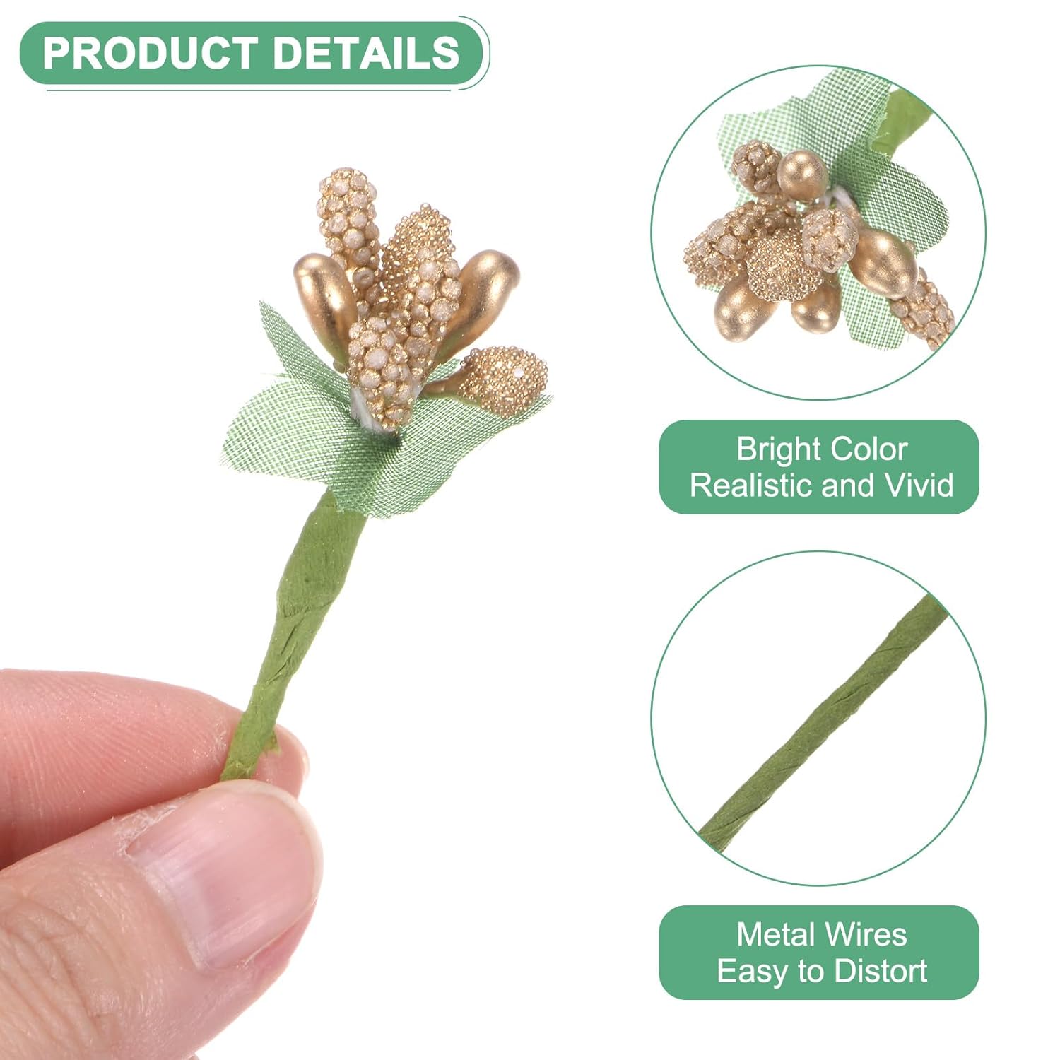 144-Pack Artificial Flower Stamen Kit, Mini Frosted Holly Berry Stems For Wedding Decor, Flower Stamens For Craft Diy Wreaths/Birthday/Flower Arrangements Decorations [Gold]