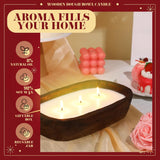 1 Pack 10 Oz Wood Dough Bowl Candles Home Rustic Dough Bowl Soy Candle 3 Wick Scented Candles Gifts For Men Women Farmhouse Table Centerpiece Home Decor For Christmas(Apple Cinnamon)