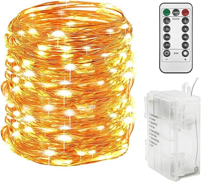 99FT 300 LED Battery Operated Fairy String Lights with Remote Control Warm White Copper Wire Lights Waterproof 8 Lighting Modes for Outdoor Christmas Wedding Party Garden Decor