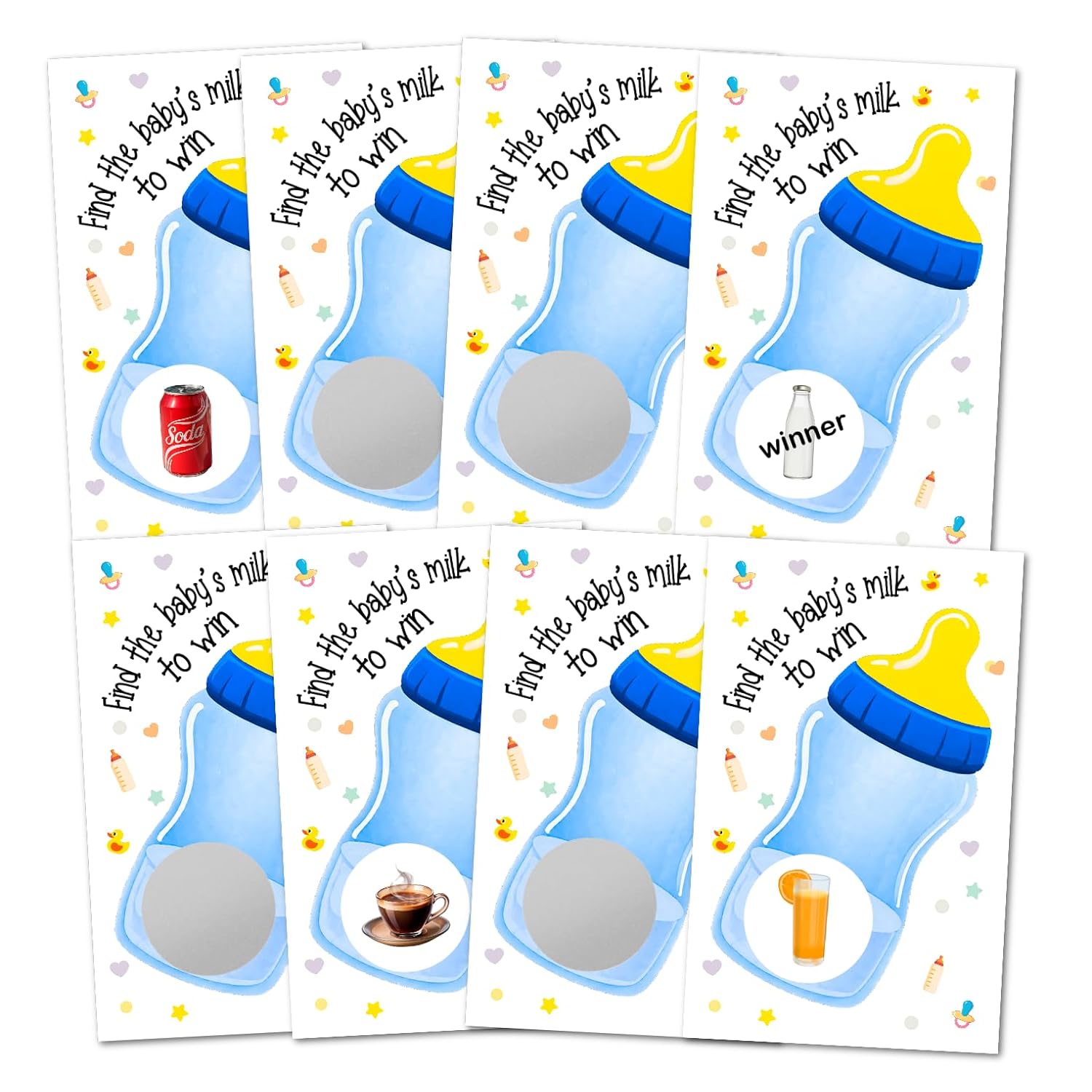 Find The Babys Milk Scratch Off Game, Its A Boy Baby Shower Easy To Play Silly Games, Funny Idea, Ice Breaker Activity. Raffle Cards, Blue Bottle, Set Of 40 Cards Made In Usa