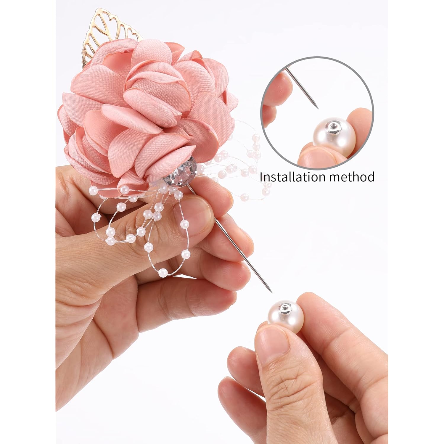 Flower Corsage Wedding Corsage Handmade Boutonniere Lapel Pins Boutonniere Set Satin Corsage And Wrist Flower Set For Prom Wedding Party10 Pieces Blush Pink)