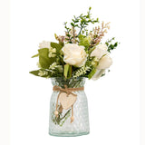 Artificial Flowers With Vase, Faux Silk Roses In Vase, Fake Plant Eucalyptus Flower Arrangement For Office Home Farmhouse Bathroom Dining Table Centerpiece Decorations Coffee Table Decor