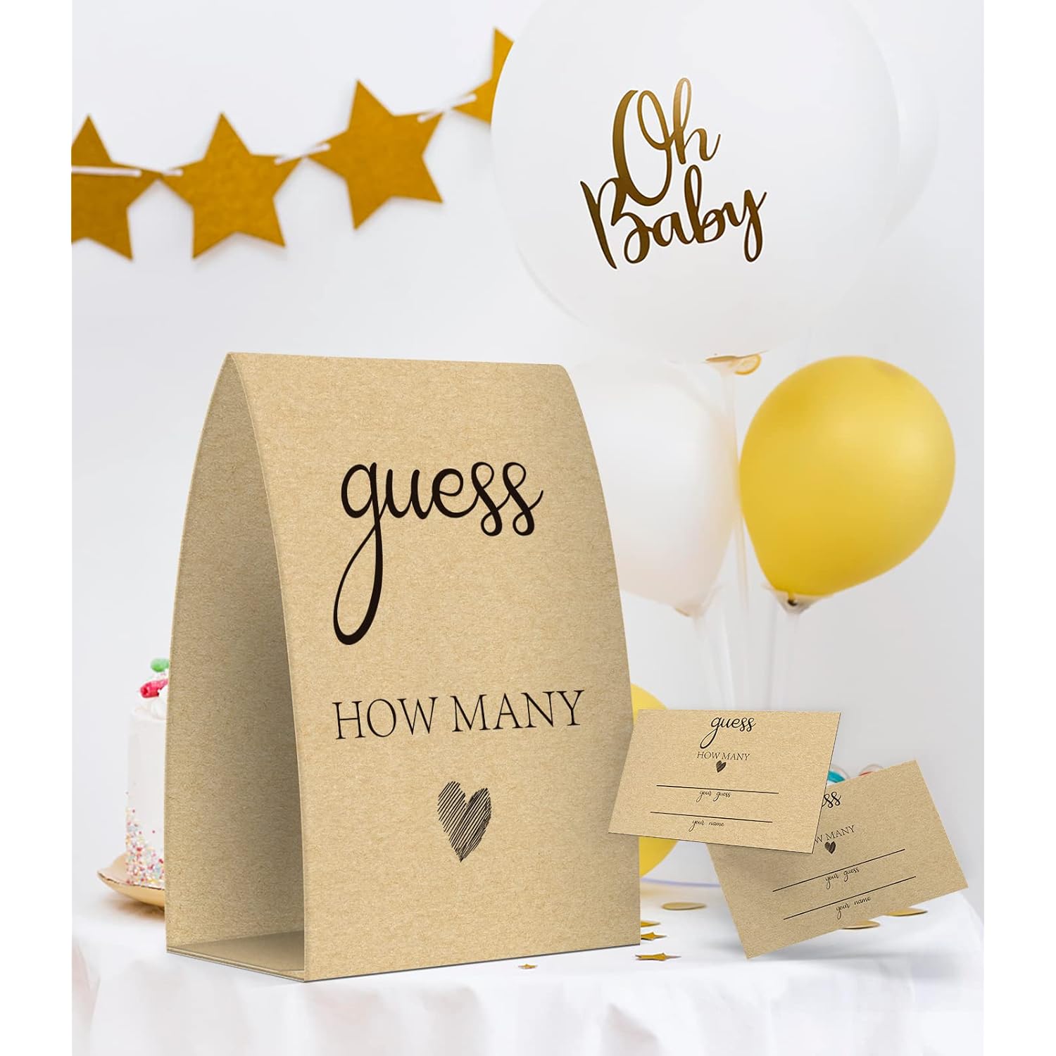 How Many, Kraft, Bridal Shower Decorations, Bridal Shower Games - One Sign And 50 Cards(003)