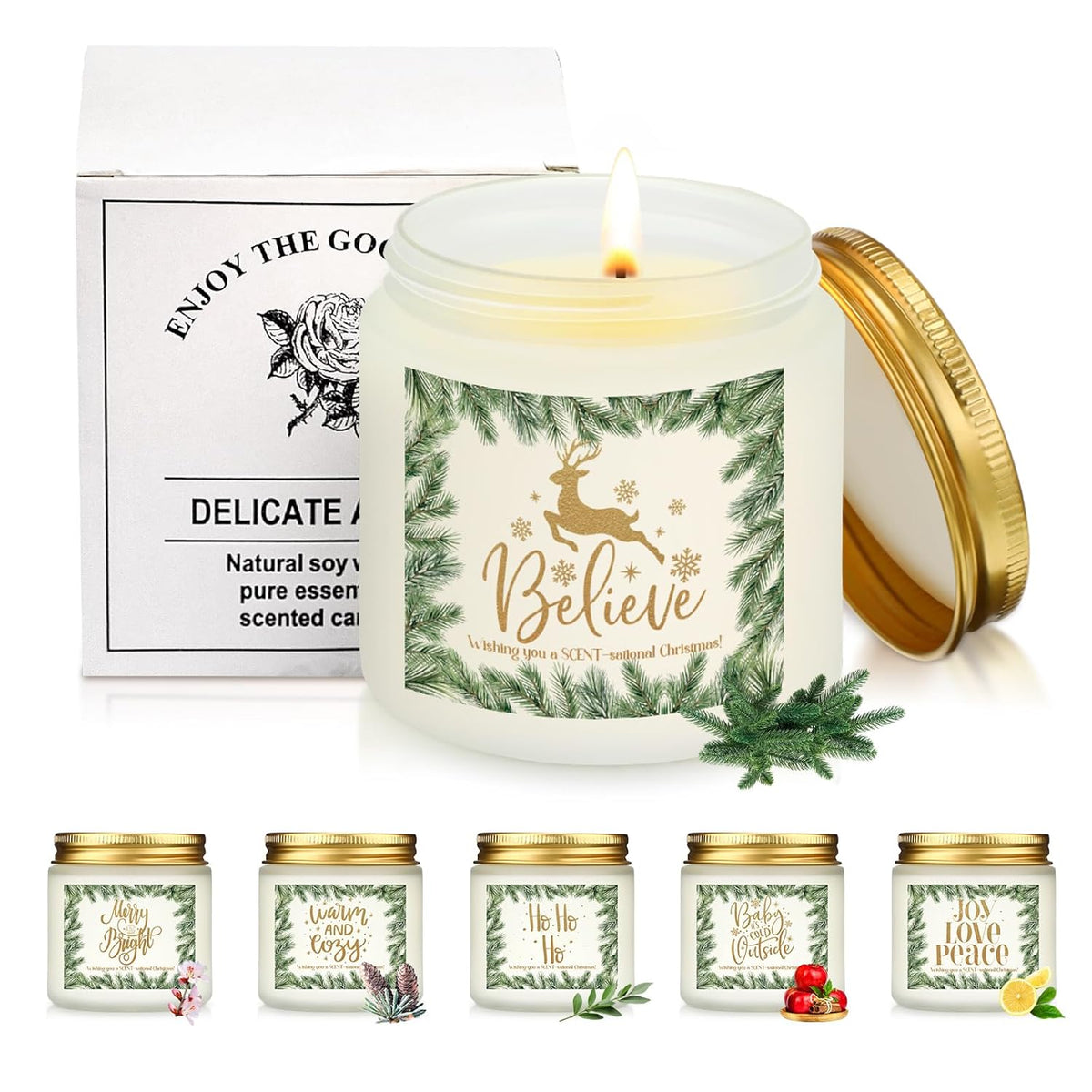 6 Set Christmas Candles Bulk Employee Appreciation Gifts Candles 3.5 Oz Christmas Tree Scented Soy Wax Jar Inspirational Candle Thank You Gifts For Team Coworkers Teacher Volunteer