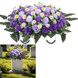Headstone Flower Saddle,Large Artificial Cemetery Flowers For Grave Artificial Roses Daisy Saddle For Cemetery Headstone (Purple)