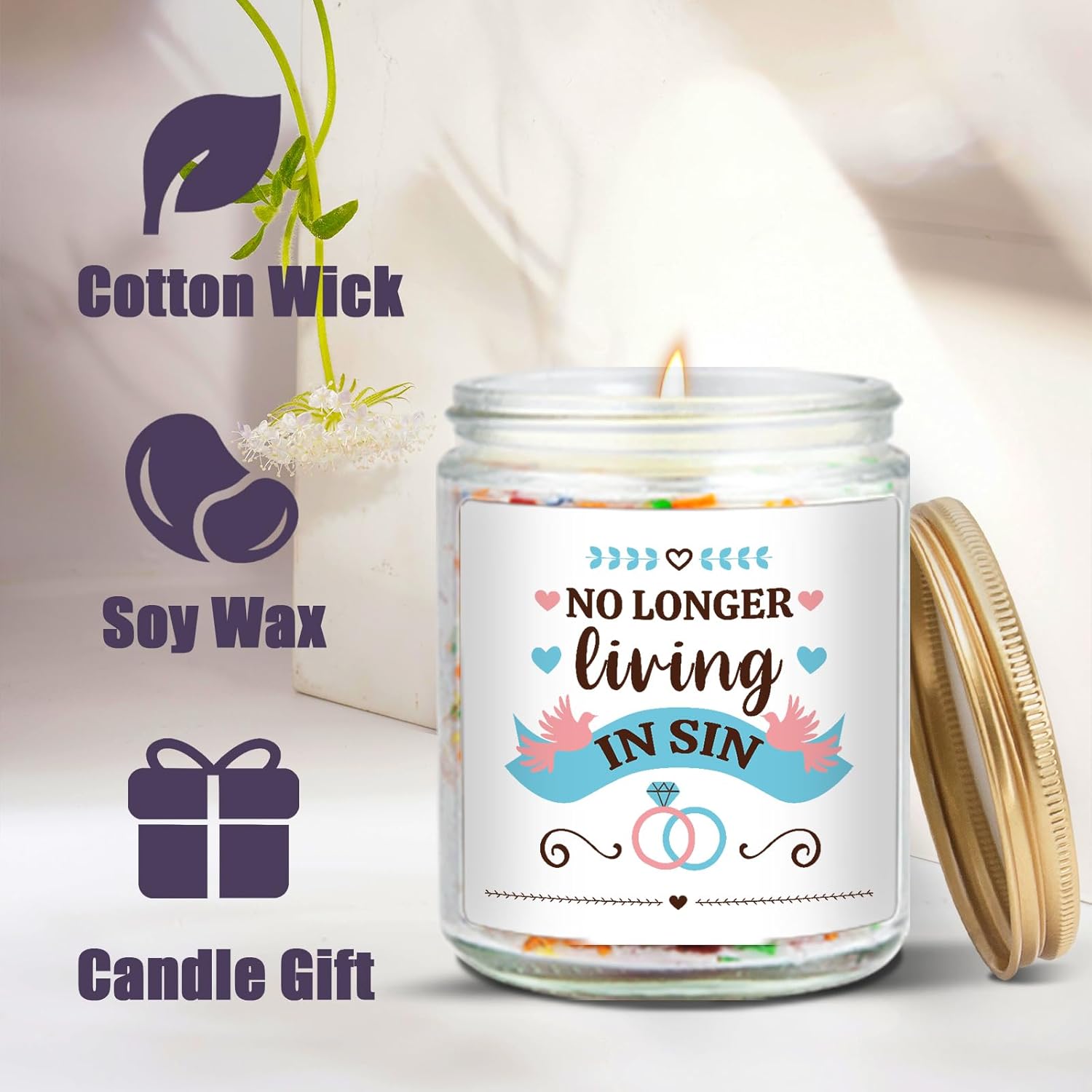 Wedding Gifts For Newlyweds, No Longer Living In Sin Candle, Funny Engagement Gifts, Gift For Bride Groom To Be, Funny Engaged Gift For Her, Bachelorette Party Decoration, Lavender Scented
