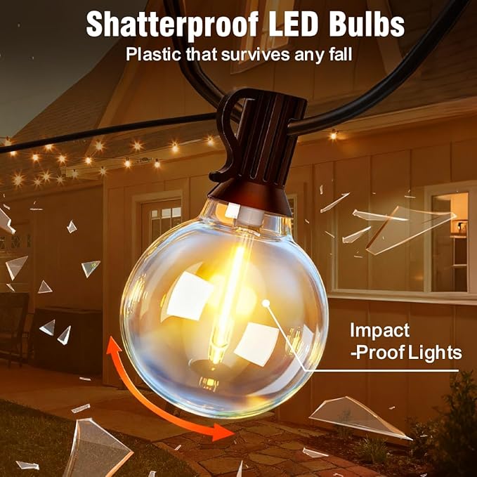 25FT Solar G40 String Lights Waterproof Shatterproof Patio Lights with Remote Timer