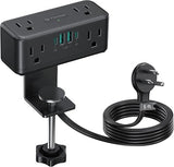 Desk Clamp Power Strip 6 Outlets 4 USB Ports 2 USB C 5FT Flat Plug Surge Protector 900J Black