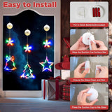 Christmas Window Lights Decorations, 3Pcs Tree-Jingle Bell-Star Shaped Xmas Lights Battery Powered With Suction Cups & T