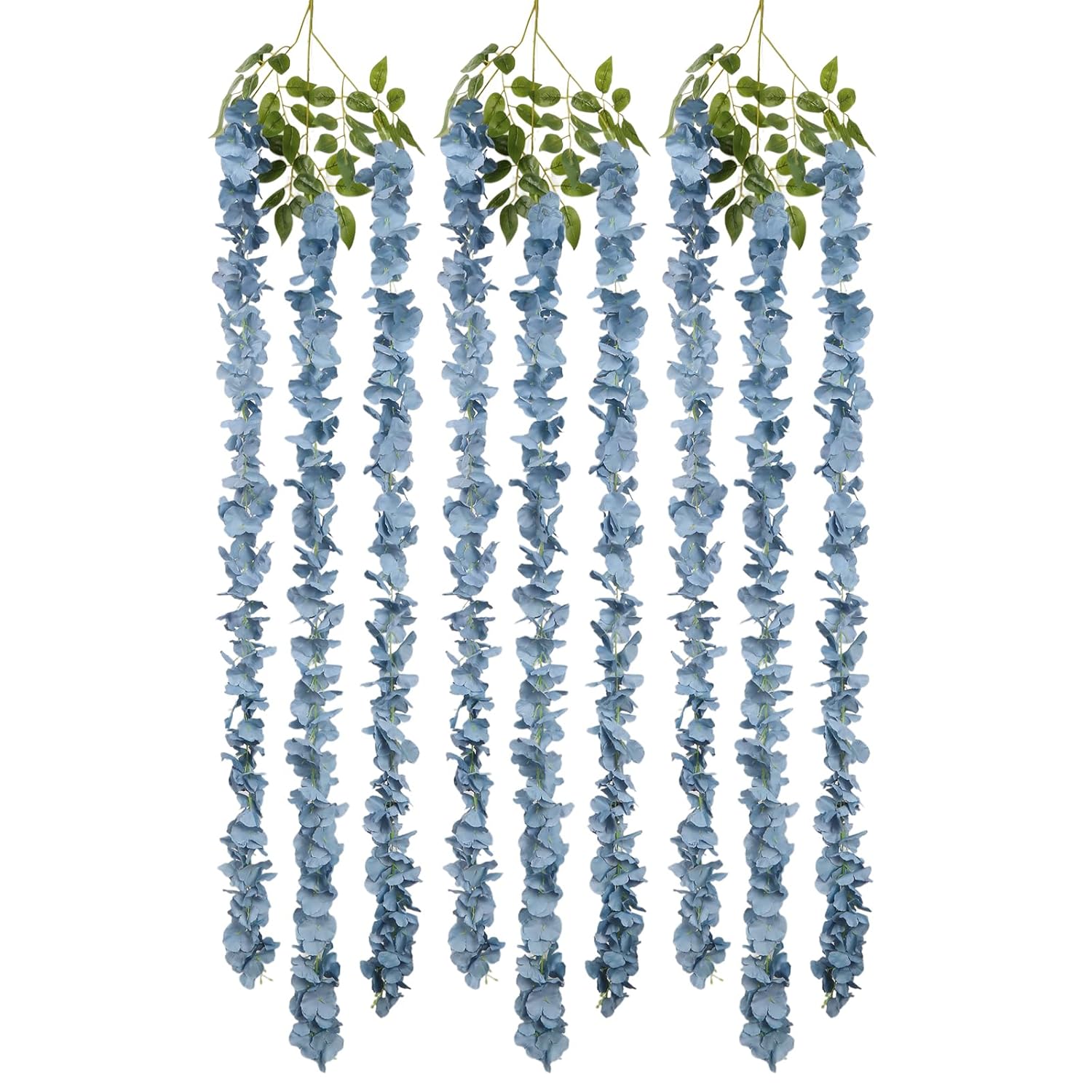 Dusty Blue Wisteria Hanging Flowers Garland 6.4Ft Wisteria Garland Hanging Flowers For Decoration For Wedding Arch, Backdrop, Garden Party Decor, 3 Pcs (Dusty Blue)