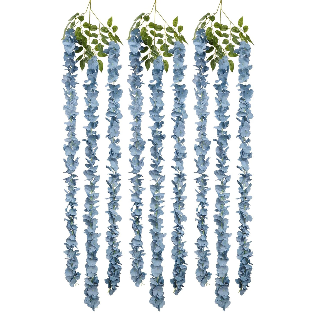 Dusty Blue Wisteria Hanging Flowers Garland 6.4Ft Wisteria Garland Hanging Flowers For Decoration For Wedding Arch, Backdrop, Garden Party Decor, 3 Pcs (Dusty Blue)
