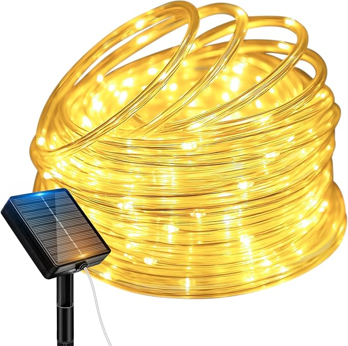 46FT Solar Rope Lights 120 LED Warm White Waterproof Outdoor String Lights with 8 Modes