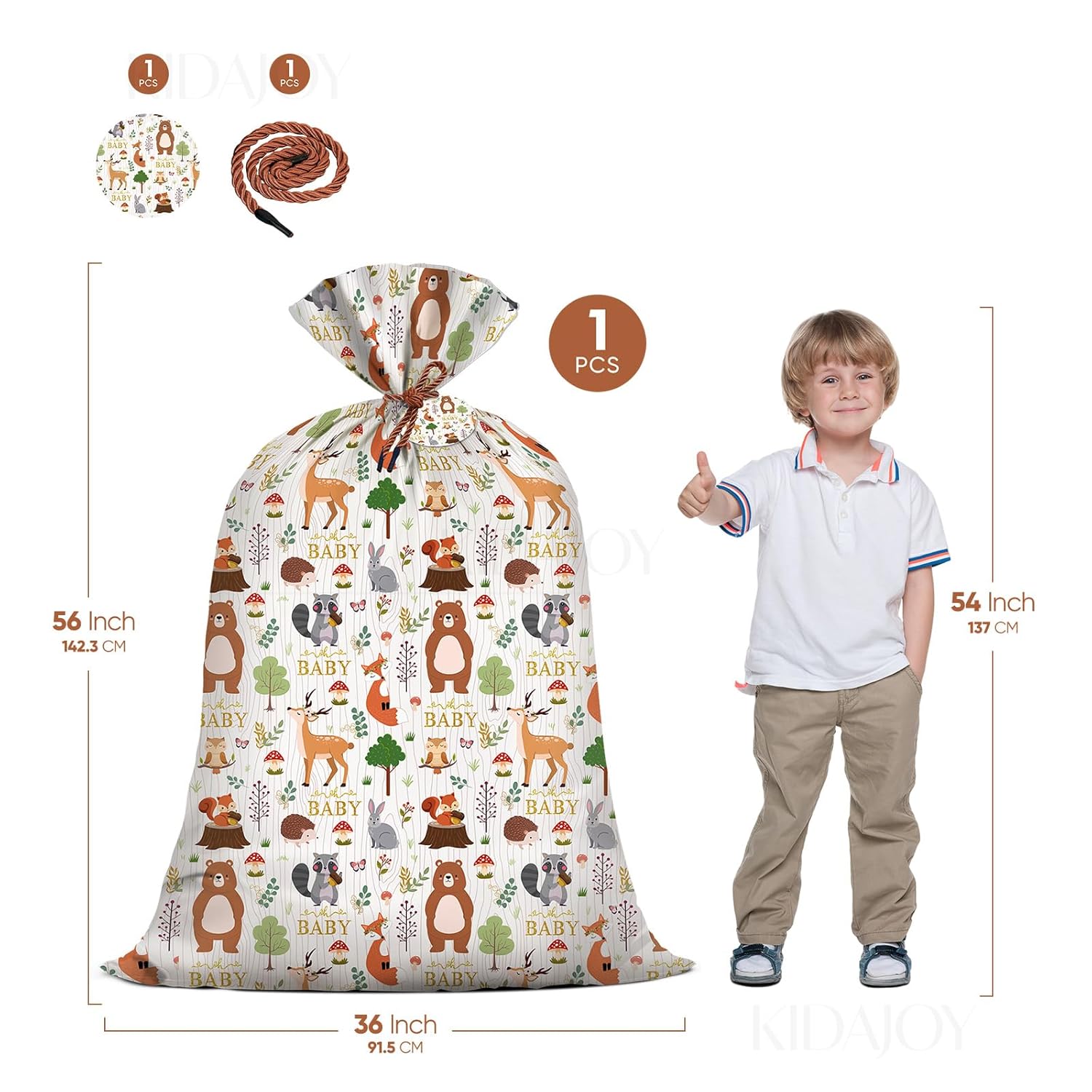 1 Pcs Extra Large Woodland Gift Bags Baby Shower Plastic - 56 * 36 Inch Jumbo Forest Animal Present Gift Bags Baby Girls Boys Newborn Parties Favors Decorations Oh Baby