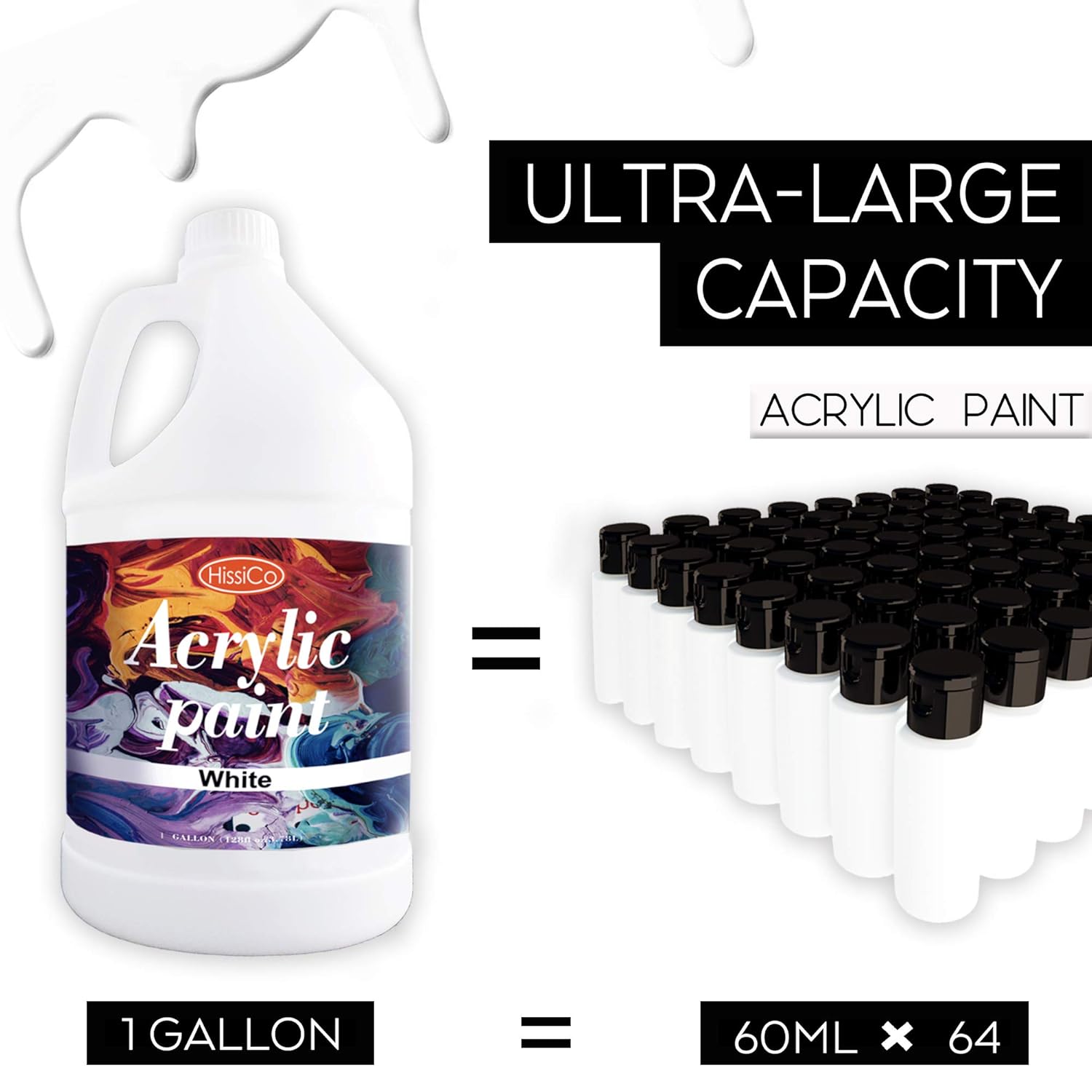 Acrylic Paint White Color (128 Oz/1 Gallon), Titanium White With Rich Pigment Non Toxic Paint For Kids Students Artists Painters