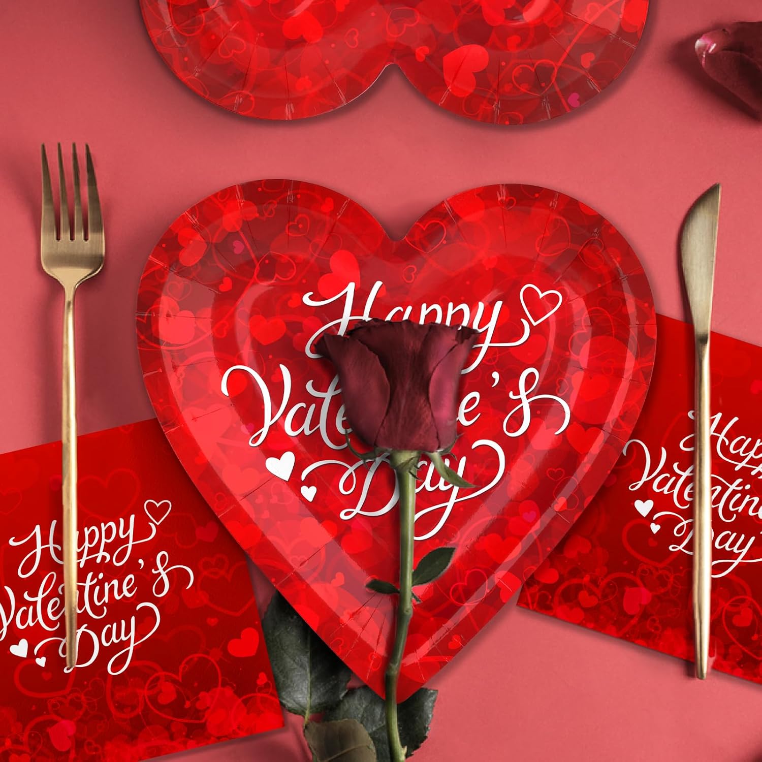 Valentine'S Day Party Supplies For 25 Guests - Romantic Heart-Shaped Disposable Plates, Love-Themed Tablecloth, Napkins, Cups, And Banner - Valentines Party Decorations