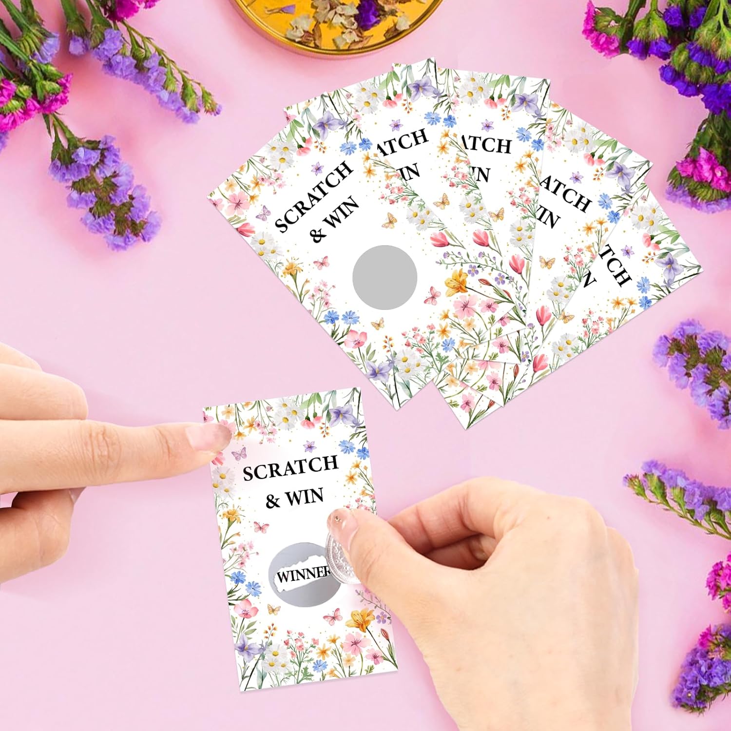 50 Pcs Wildflower Scratch Off Cards, Wildflower Garden Flowers Party Game, Spring Floral Lottery Prize Raffle Tickets For Baby Shower Birthday Bridal Shower Wedding