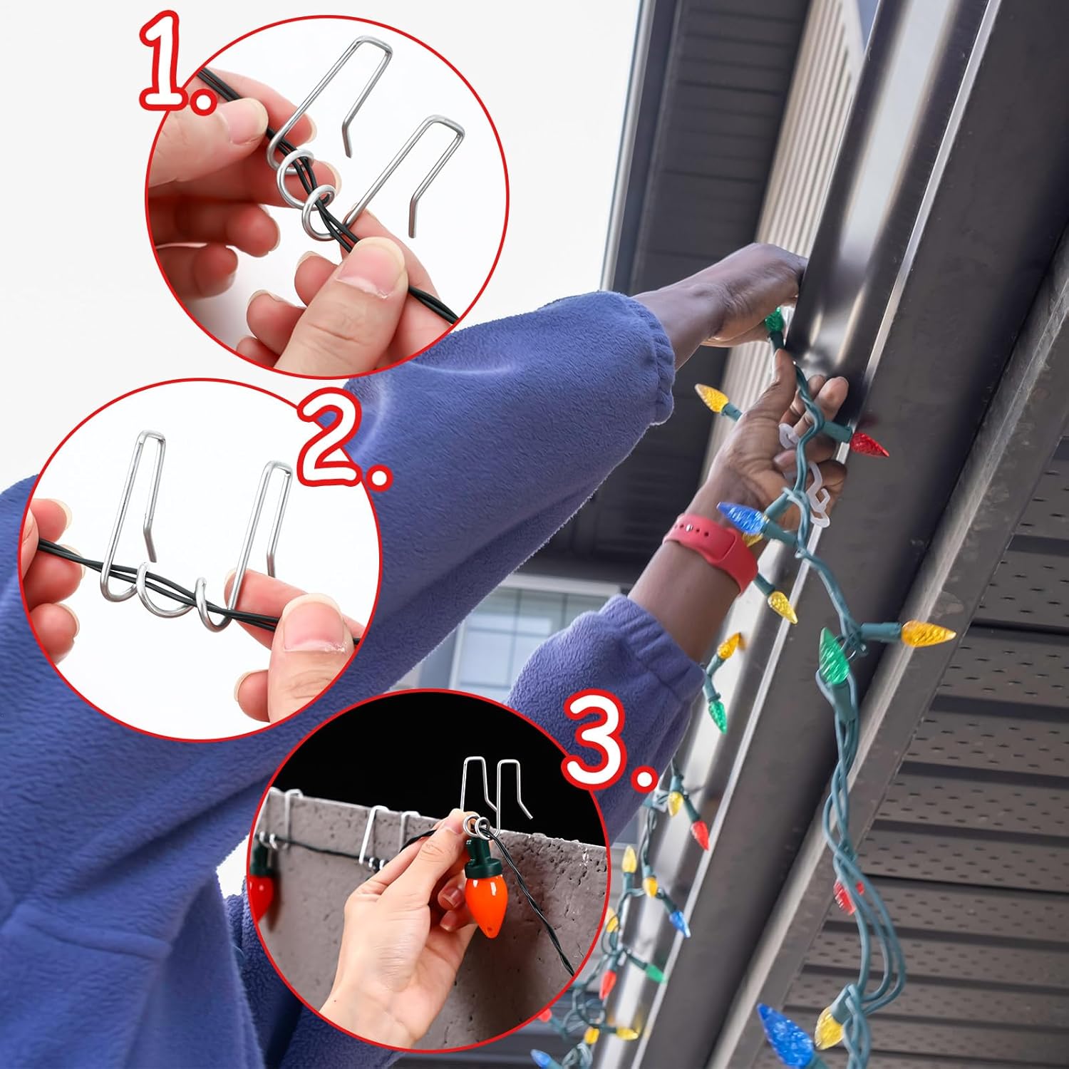 50 Pcs Gutter Light Hooks Outdoor Metal Gutter Clips Orkscrew Shaped Hanging String Lights Hooks For Christmas Halloween Decoration
