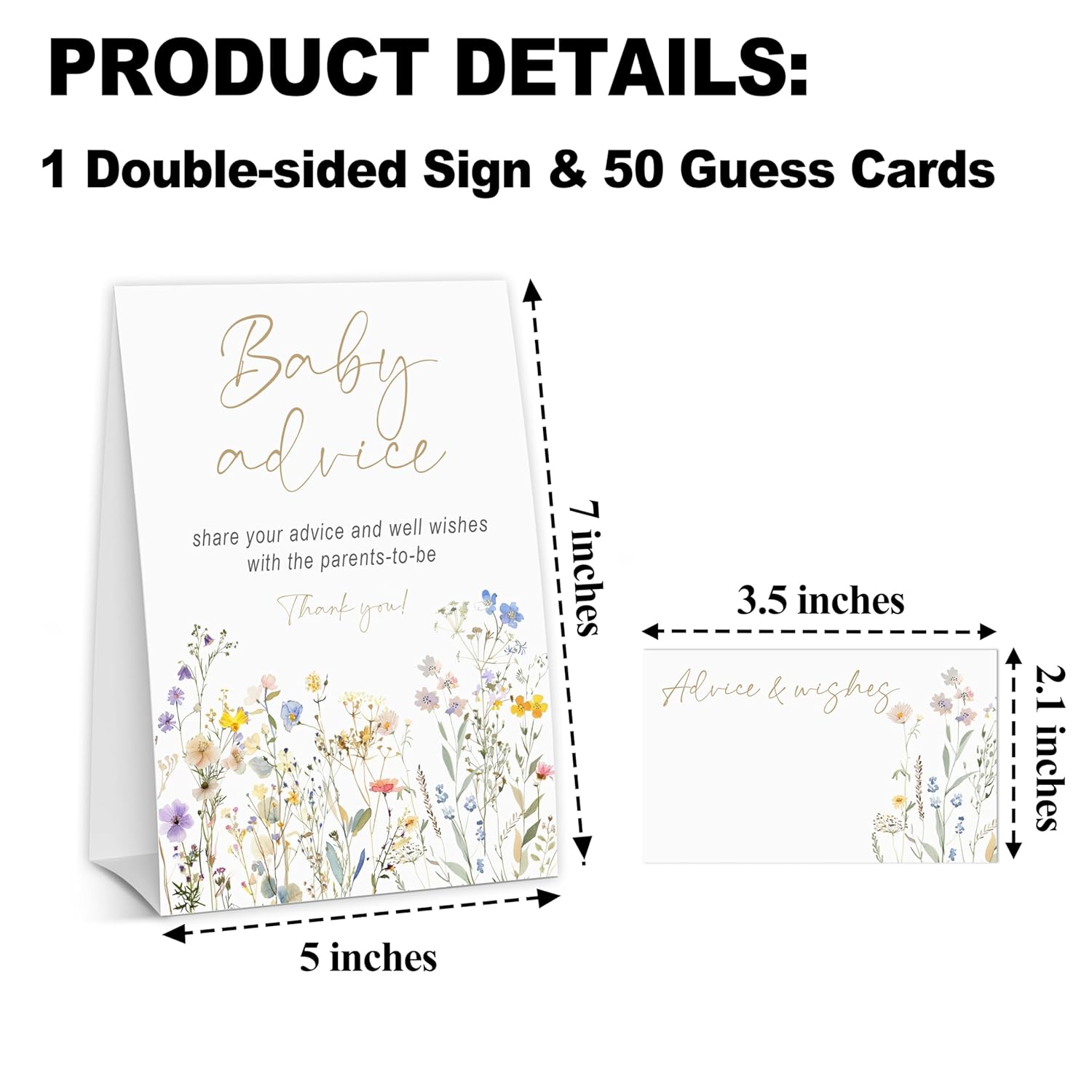 Baby In Bloom Baby Advice Cards For The Parents-To-Be, Spring Wildflowers Baby Shower Decorations Favors, Gender Neutral Party Supplies, 1 Sign & 50 Cards-B01