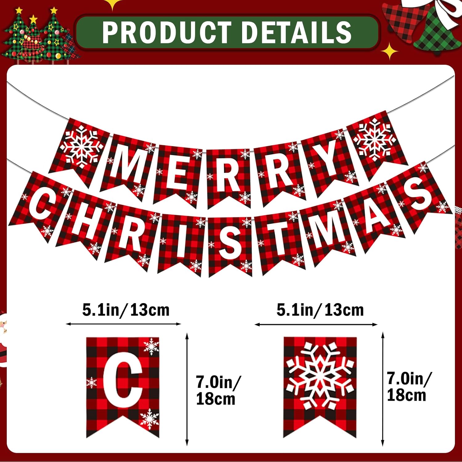 Buffalo Plaid Christmas Party Decorations Merry Christmas Banner Merry Christmas Decorations