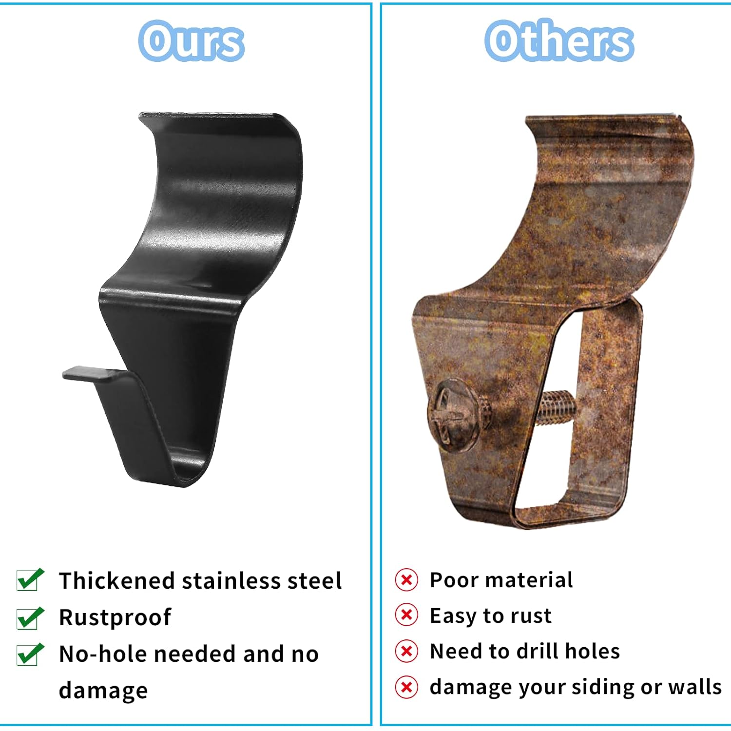 6 Pcs Heavy Duty Stainless Steel Black Vinyl Siding Hooks, No Hole Needed Low Profile Siding Clips For Hanging Wreath, Outdoor Christmas Decorations