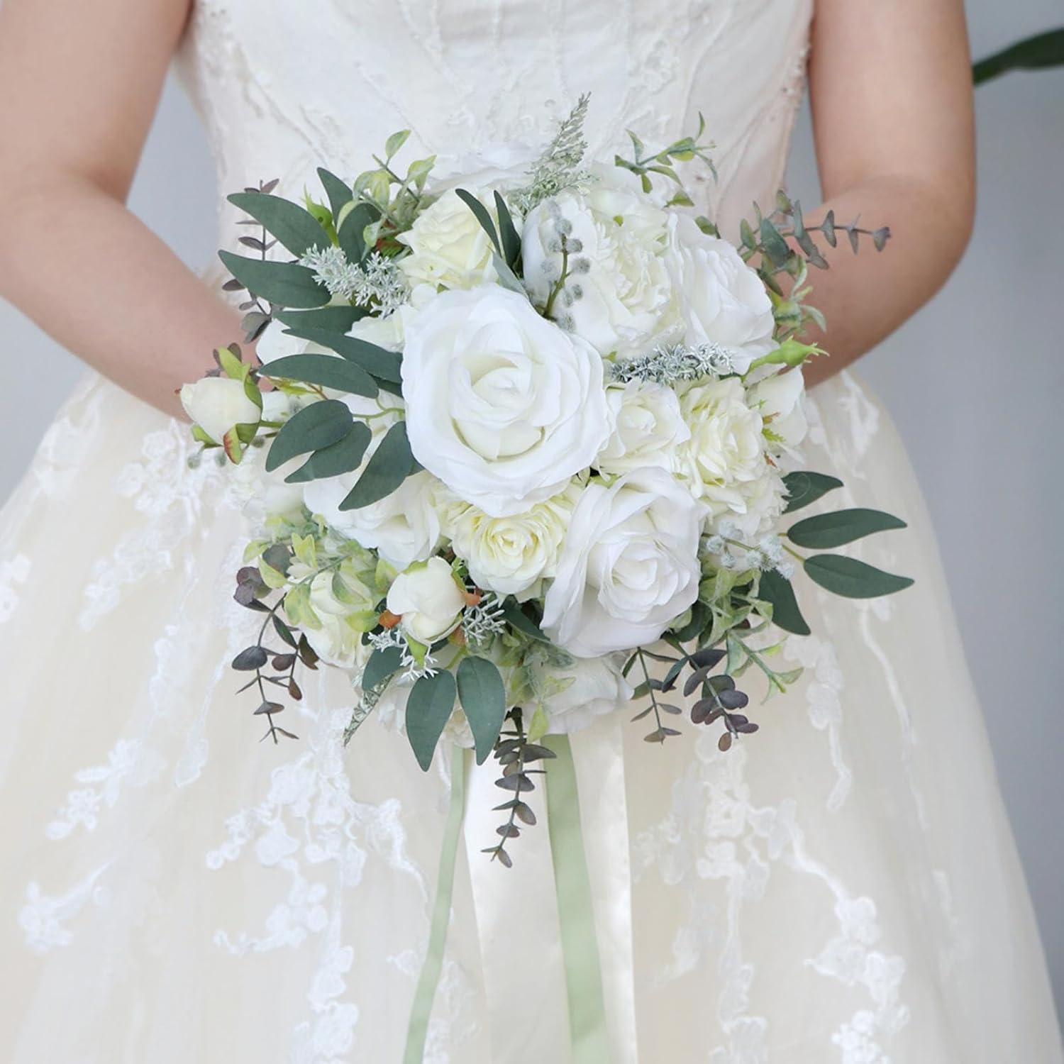 Wedding Bouquets For Bride, White Rose Artificial Flowers Bridal Bridesmaid Bouquets Wedding Romantic Bridal Bouquet For Wedding Ceremony Anniversary Bridal Shower Home Decor