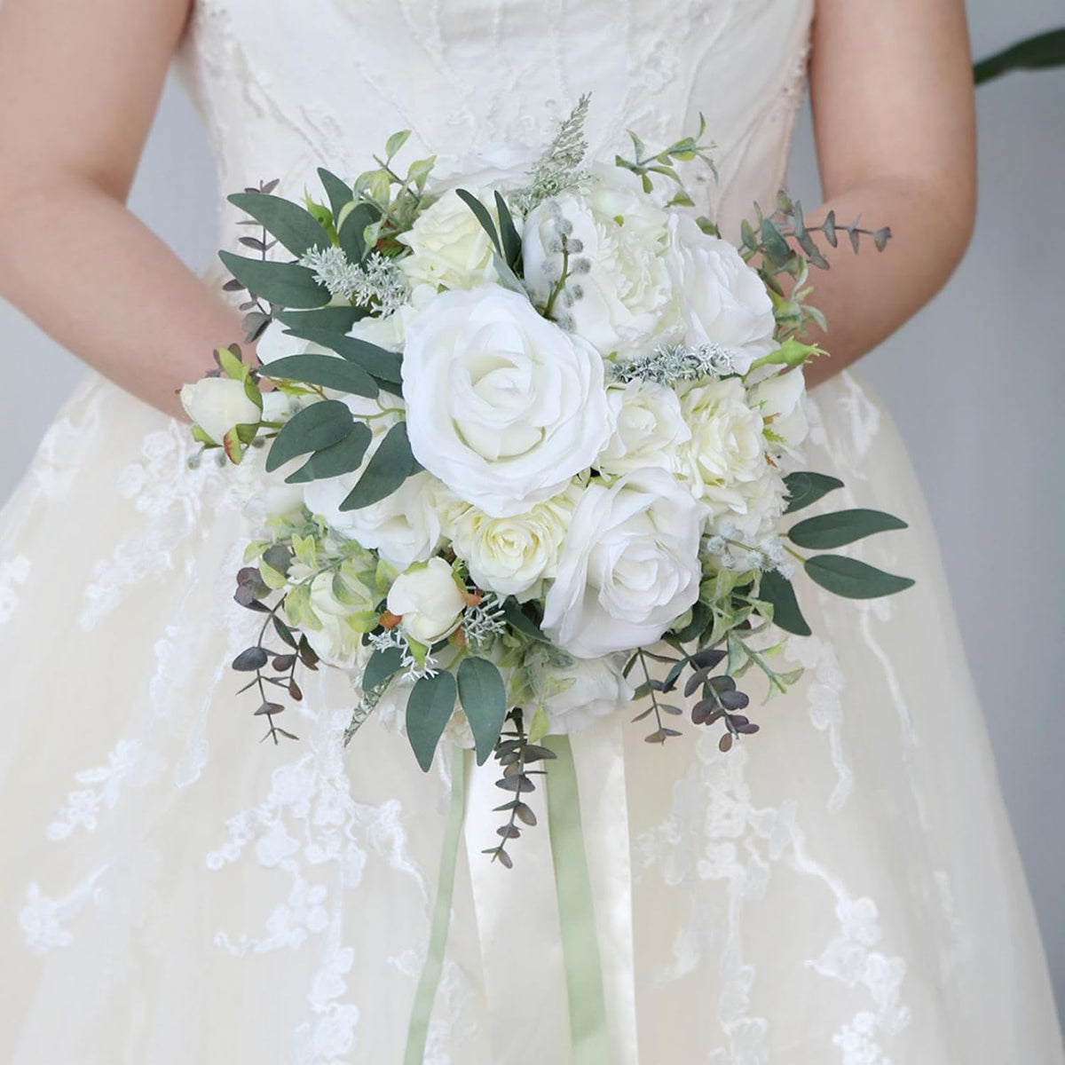 Wedding Bouquets For Bride, White Rose Artificial Flowers Bridal Bridesmaid Bouquets Wedding Romantic Bridal Bouquet For Wedding Ceremony Anniversary Bridal Shower Home Decor
