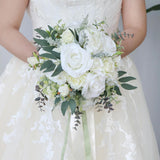 Wedding Bouquets For Bride, White Rose Artificial Flowers Bridal Bridesmaid Bouquets Wedding Romantic Bridal Bouquet For Wedding Ceremony Anniversary Bridal Shower Home Decor