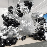 123Pcs Black And Silver Balloon Arch Kit With Black White Metallic Silver Confetti Foil Balloons Disco Ball Balloons For Black And Silver Disco Birthday Party Decorations