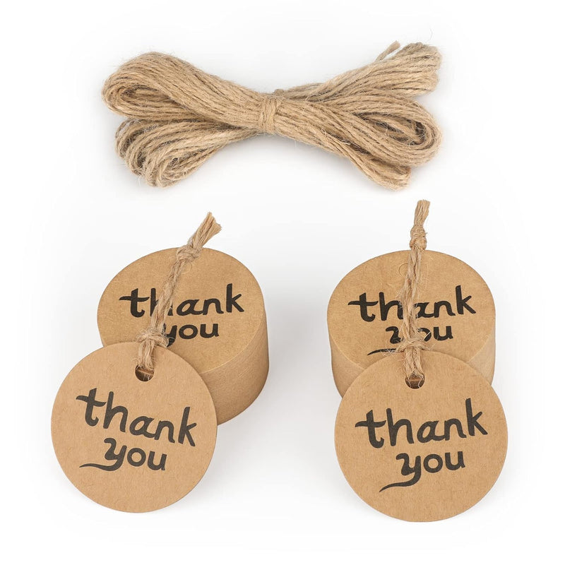 100Pcs Thank You Tags With String, Round Thank You Gift Tags, 1.7" Inch Brown