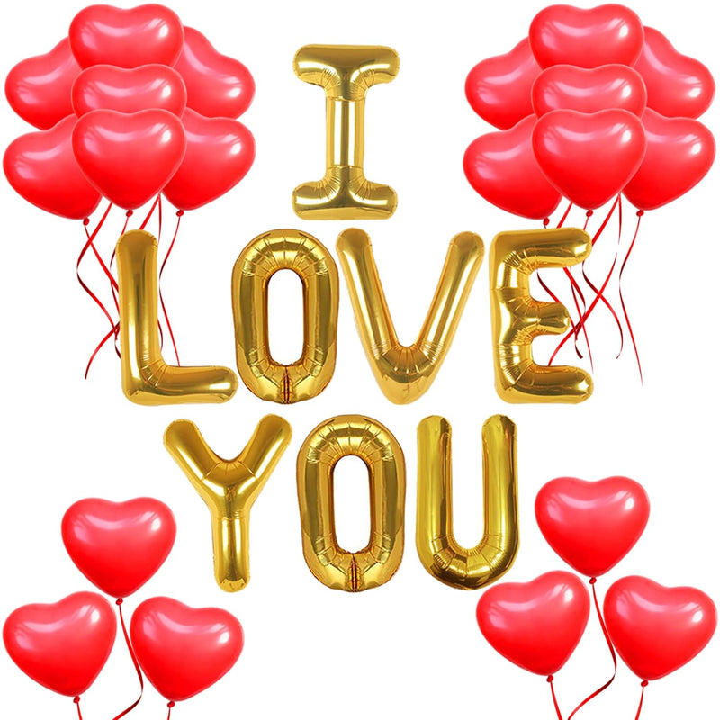 , Big I Love You Balloons And Heart Balloon - 16 Inch, Pack 28 | Love