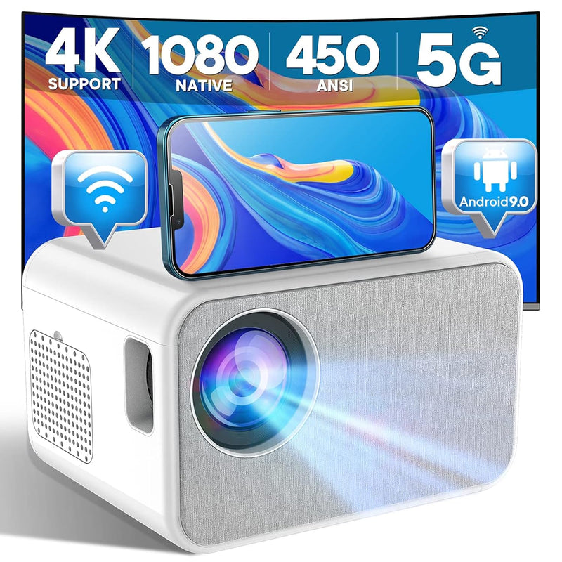 Native 1080P Projector,450 Ansi Lumen 4K Supported Mini Projector,4P/4D Keysto