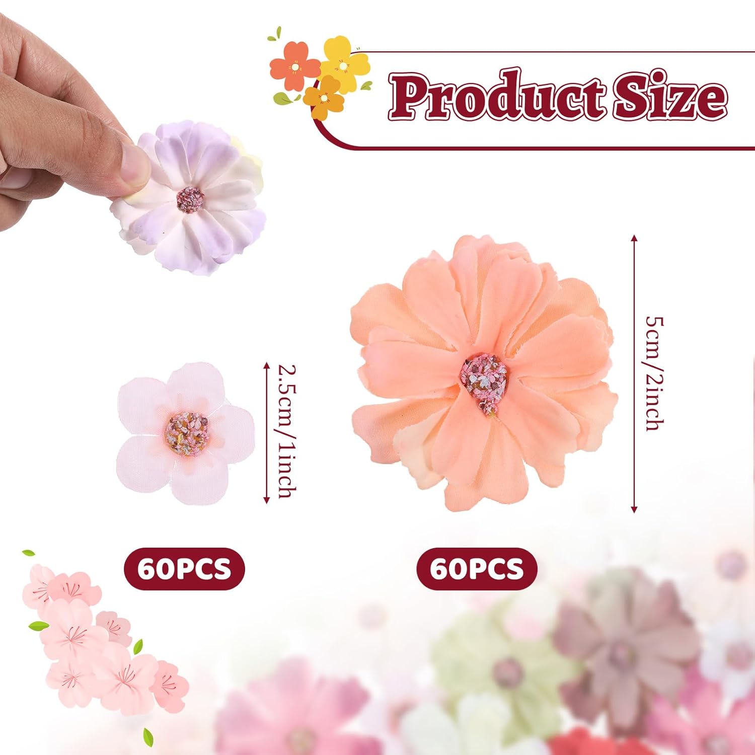 120 Pieces Of Mini Artificial Flowers For Crafts Spring Artificial Wildflowers Artificials Silk Fabric Flower, Daisy Peony Flowers, For Craft Wreaths Weddings Home Decoration