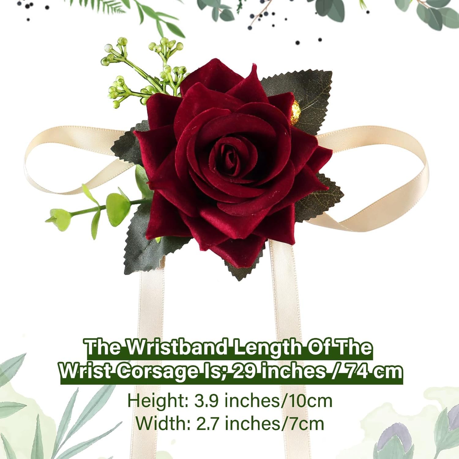 Burgundy Wrist Corsage Wristlet For Wedding Bridesmaid Rose Flower, Bride Hand Flower For Bridal Shower, Anniversary, Prom Party Decorations