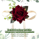 Burgundy Wrist Corsage Wristlet For Wedding Bridesmaid Rose Flower, Bride Hand Flower For Bridal Shower, Anniversary, Prom Party Decorations