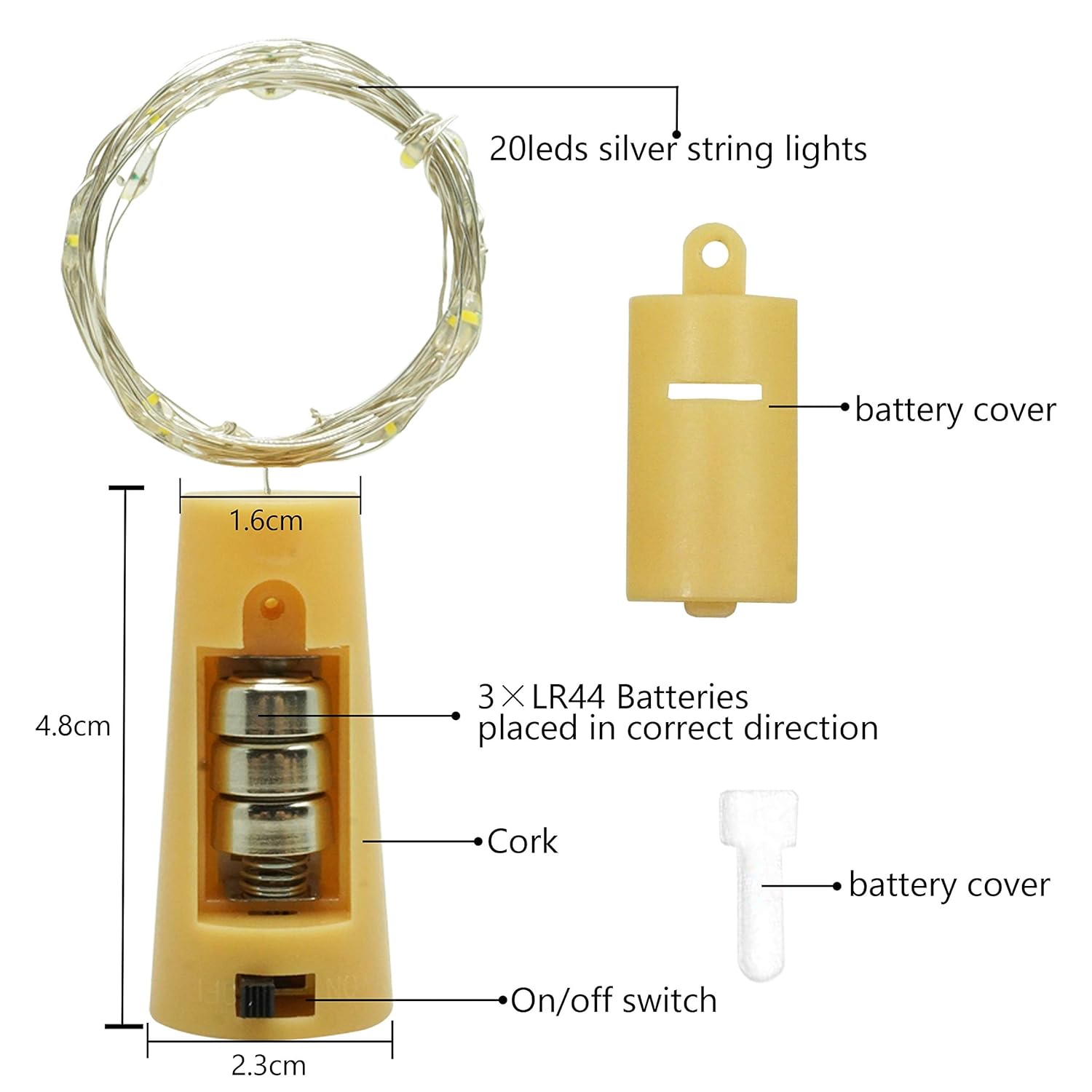 20 Led Wine Bottle Lights With Cork, 15 Pack Battery Operated Cork Shape Fairy Light Waterproof Mini Copper Silver Wire
