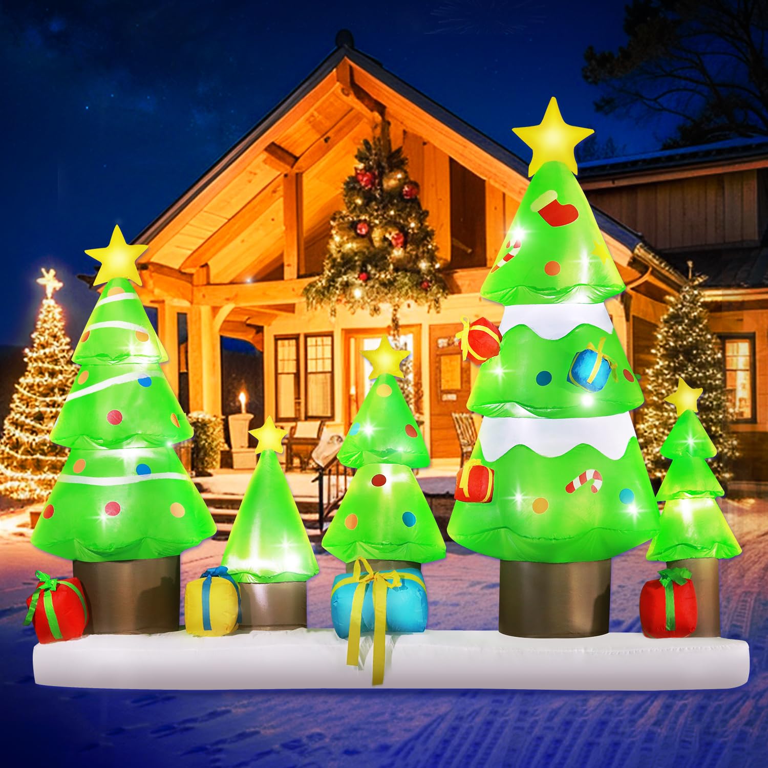 9 Ft Long Huge Christmas Inflatable Tree Set Outdoor Decoration With Gift Boxes, Led Lights Holiday Blow Up Yard Decorat