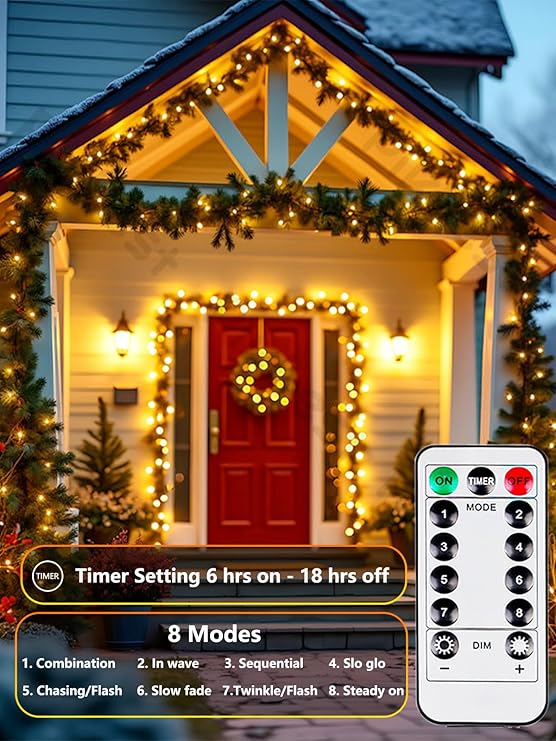 4 Pack Battery Operated Fairy Lights 33FT 100 LED Warm White String Lights with Remote Timer 8 Modes Waterproof for Bedroom Christmas Decor