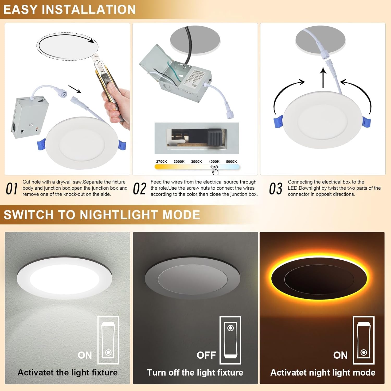 Puzzle Smart Downlight Recessed Ceiling Light With 12 Pack-6 Inch, Etc Certified, 90+Cri, Dimmable 3000K To 5000K, Wet&Damp Rated For Bathroom/Kitchen