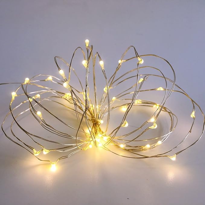 2 Pack Battery Operated Mini LED Fairy Lights 10FT 30 LED Warm White Silver Wire String Lights with Timer for Bedroom Wedding Christmas Party Decor