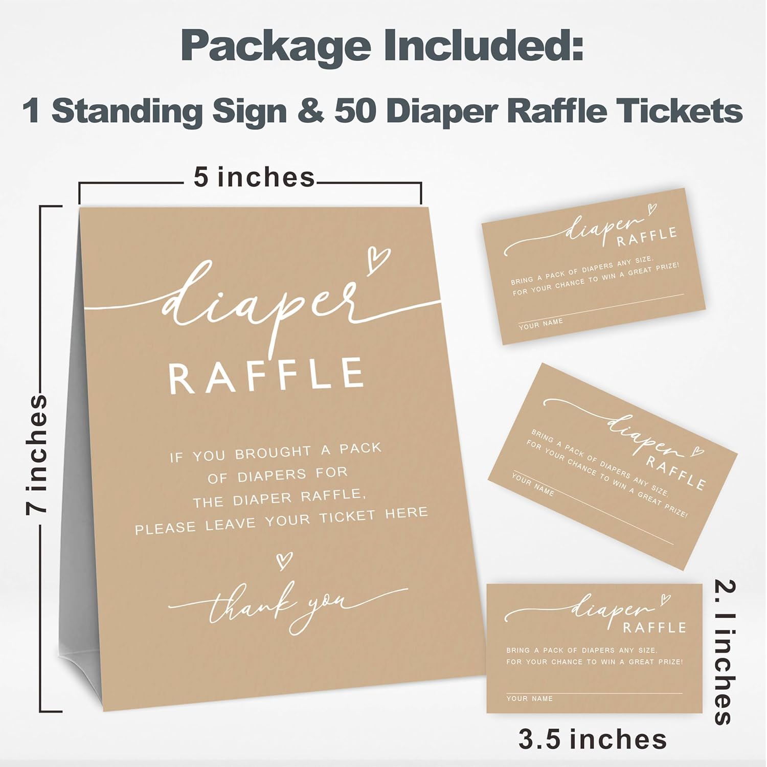 Minimalism Brown Diaper Raffle Game Kit For Baby Shower - 1 Standing Sign & 50 Tickets, Decorations For Gender Reveal, Neutral Announcement, Party Favor & Supplies -A06