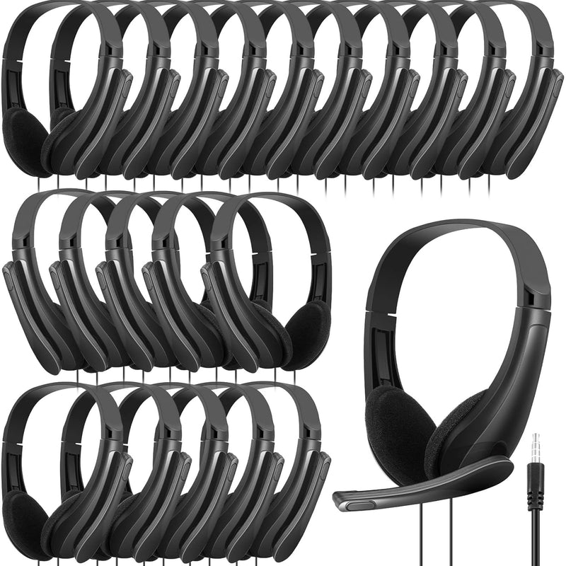 20 Pcs Classroom Headphone With Microphone Bulk On-Ear Mic Over Ear Headsets K