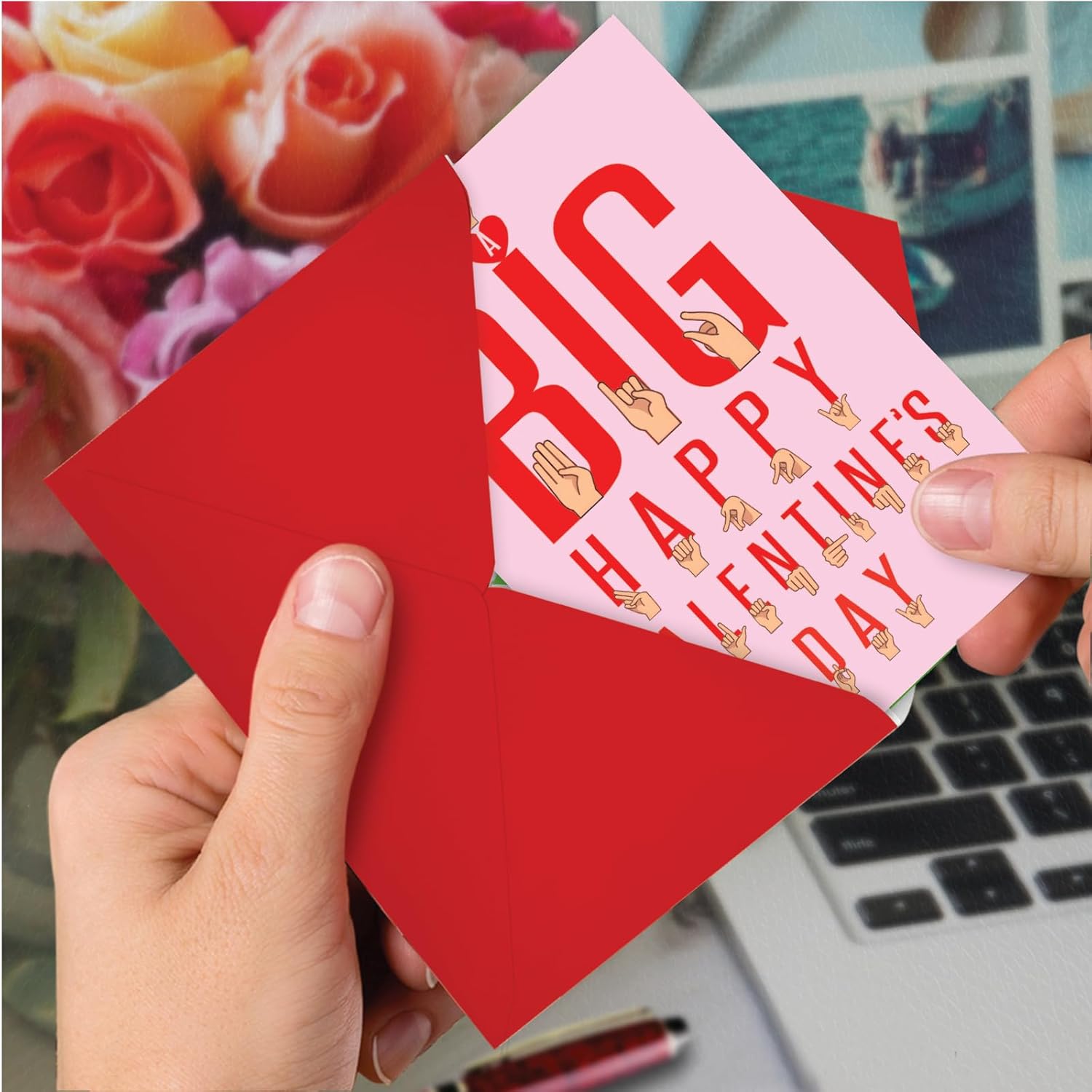 Funny Valentine'S Day Greeting Card With 5 X 7 Inch Envelope For Men And Women (1 Card) Sign Language - Love C8347Vdg