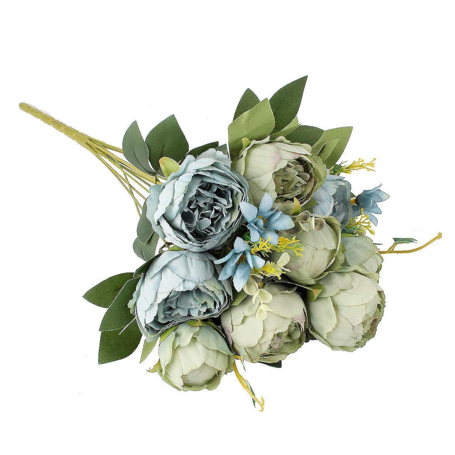 2 Packs Of Artificial Peony Flowers Silk Peonies Fake Flower Bouquet Arrangements For Home Wedding Party Decoration (Blue Green?2 Packs)