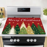 Christmas Trees Stove Cover, Merry Christmas Stove Top Cover For Gas Stove Xmas Red Winter Kitchen Decor Glass Stove Top Pad Heat Resistant Electric Stove Protector Washable Cooktop Oven Mat