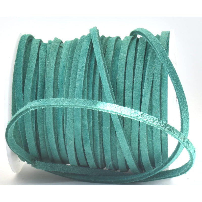 Green Flat Suede Leather Cord Lace, 3 Mm Width, 25 Meter Spool By